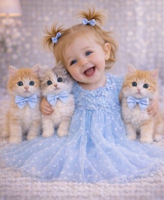 Meisje met kittens.…